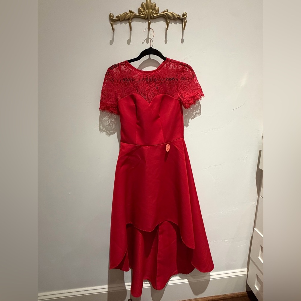 NWT Chi Chi London Red Lace Hi-Lo Dress
